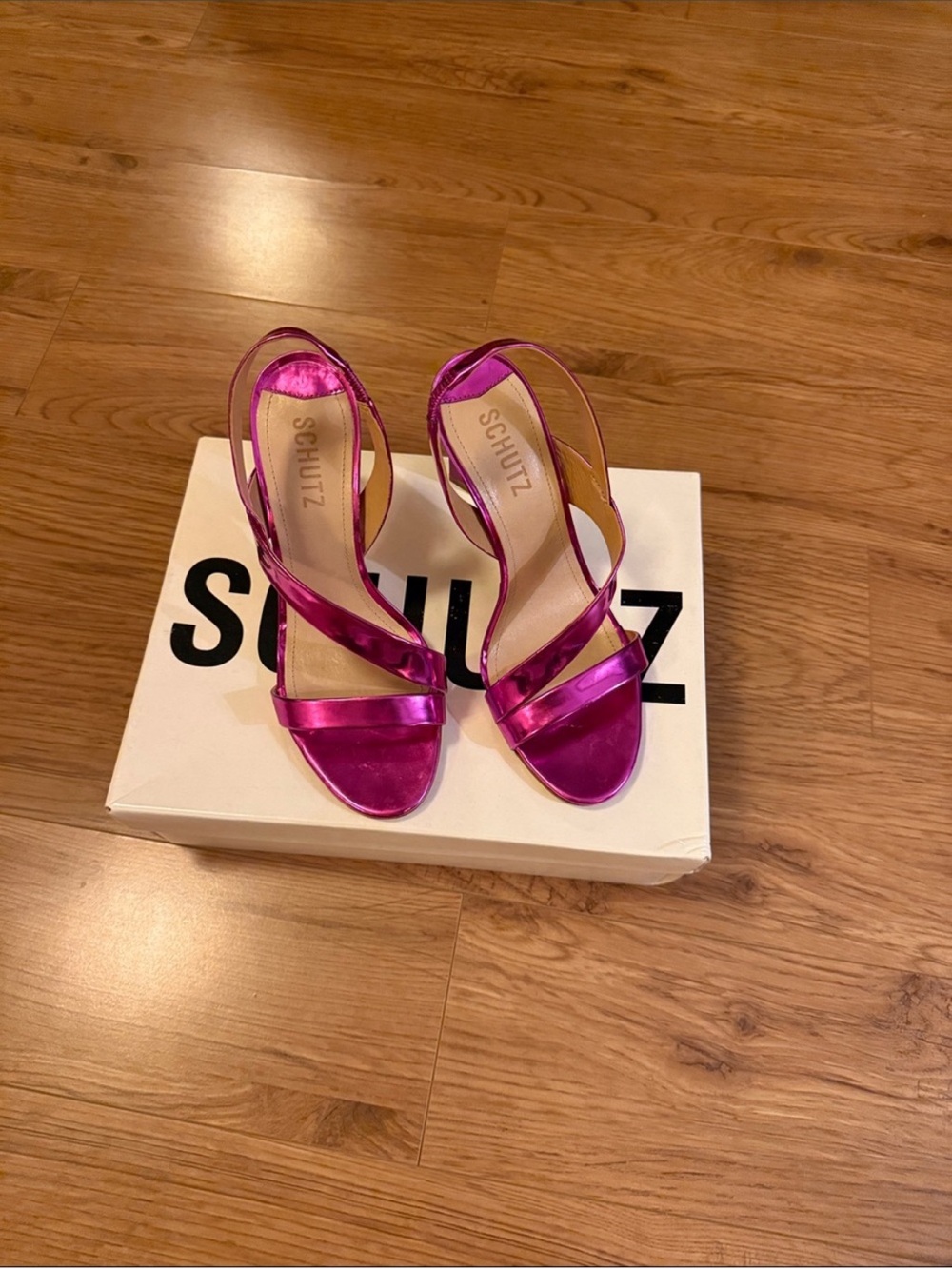 SCHUTZ Metallic Fuchsia High Heel Strappy Sandals